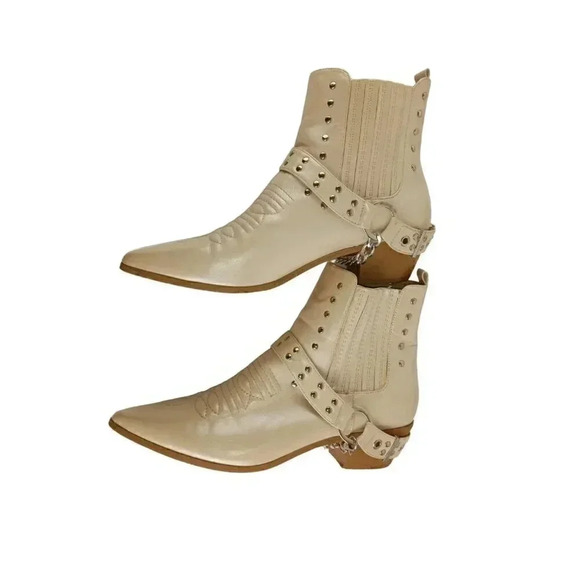 Cape Robbin Womens Ankle Boots Beige Studded Chain Pointed Toe Pull On Size 10 - Picture 3 of 9